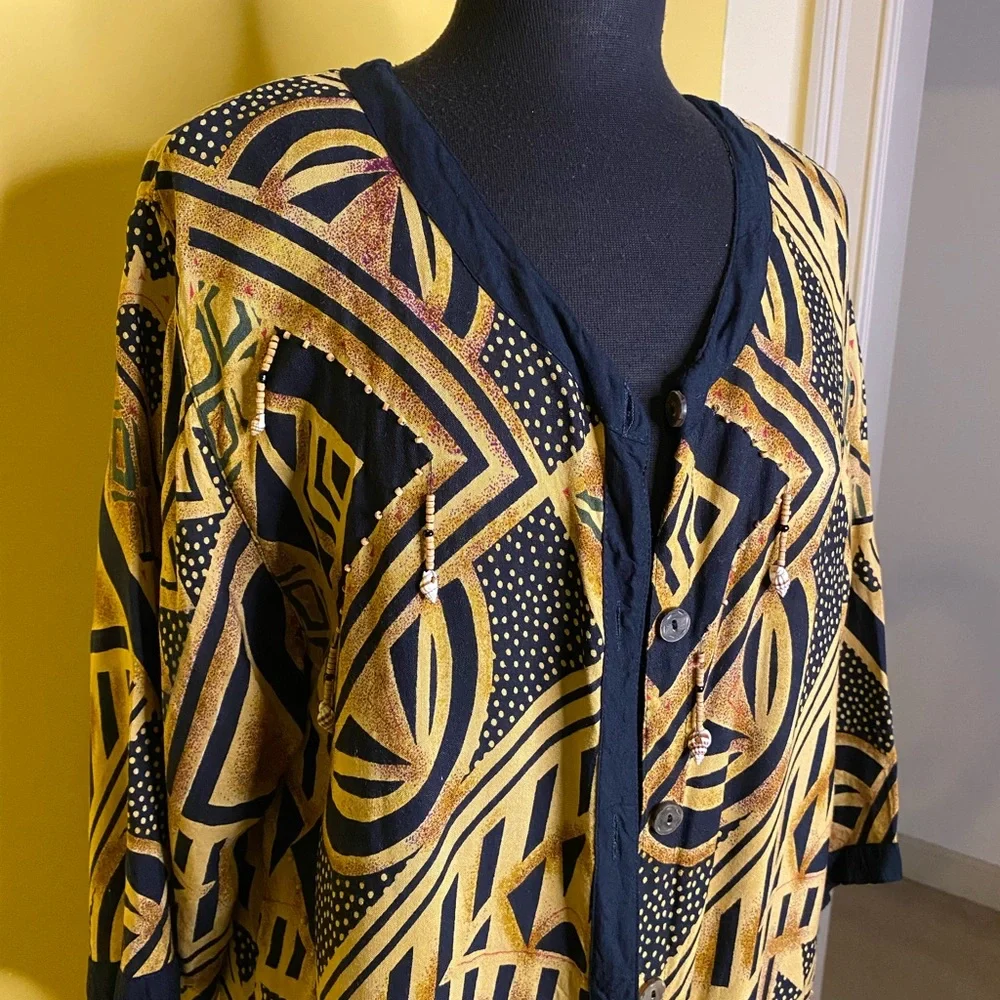Vintage, tribal, button-down, shell, beaded jacket.. - Picture 2 of 5